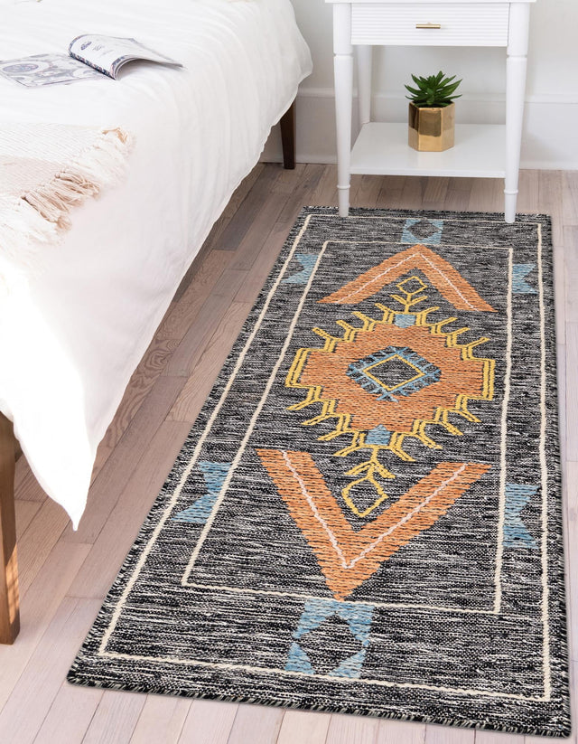Charcoal Gray 2' x 5' 1 Kilim Wool Runner Area Rug Hand Woven All Natural Traditional Carpet for Unique Home Interior Design for Sale at Rug Engine