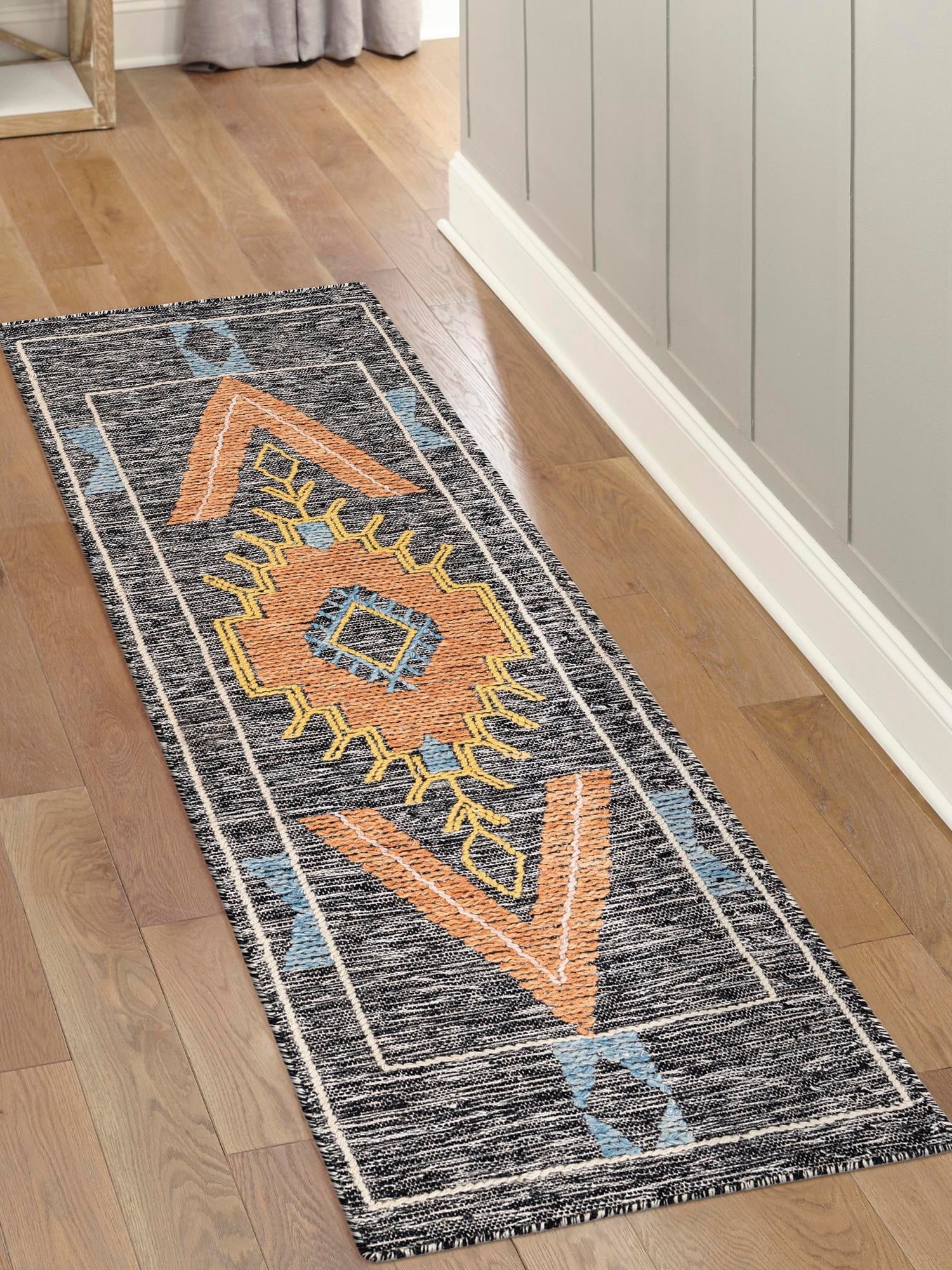 Charcoal Gray 2' x 5' 1 Kilim Wool Runner Area Rug Hand Woven All Natural Traditional Carpet for Unique Home Interior Design for Sale at Rug Engine