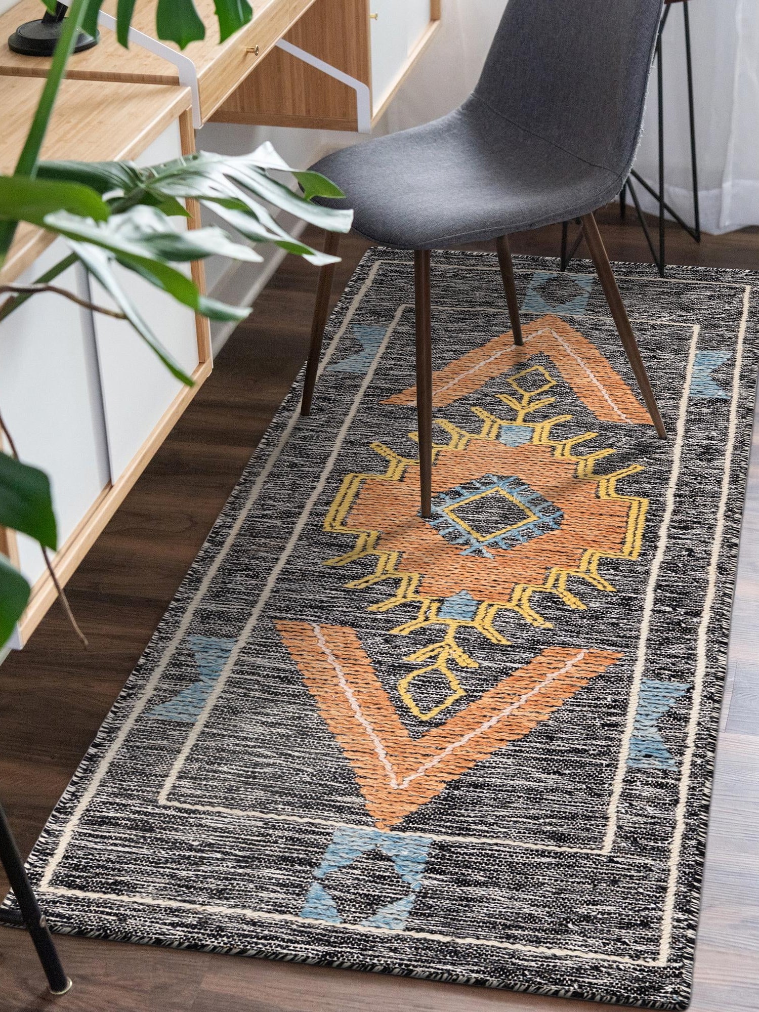 Charcoal Gray 2' x 6' 1 Kilim Wool Runner Area Rug Hand Woven All Natural Traditional Carpet for Unique Home Interior Design for Sale at Rug Engine