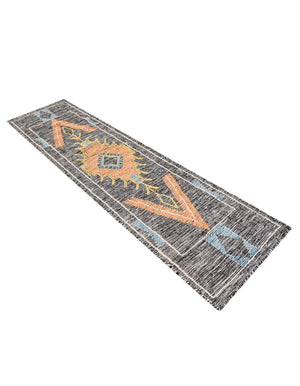 Charcoal Gray 2' x 8' Kilim Wool Runner Area Rug Hand Woven All Natural Traditional Carpet for Unique Home Interior Design for Sale at Rug Engine