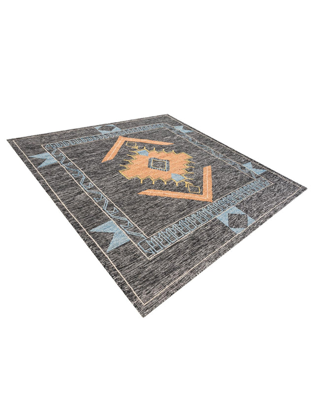 Charcoal Gray 7' 10 x 7' 10 Kilim Wool Square Area Rug Hand Woven All Natural Traditional Carpet for Unique Home Interior Design for Sale at Rug Engine