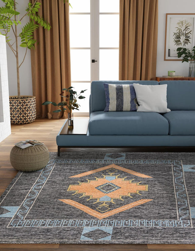 Charcoal Gray 7' 10 x 7' 10 Kilim Wool Square Area Rug Hand Woven All Natural Traditional Carpet for Unique Home Interior Design for Sale at Rug Engine