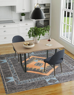 Charcoal Gray 7' 10 x 7' 10 Kilim Wool Square Area Rug Hand Woven All Natural Traditional Carpet for Unique Home Interior Design for Sale at Rug Engine