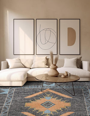 Charcoal Gray 7' 10 x 7' 10 Kilim Wool Square Area Rug Hand Woven All Natural Traditional Carpet for Unique Home Interior Design for Sale at Rug Engine