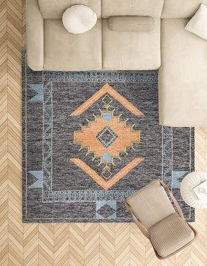 Charcoal Gray 7' 10 x 7' 10 Kilim Wool Square Area Rug Hand Woven All Natural Traditional Carpet for Unique Home Interior Design for Sale at Rug Engine