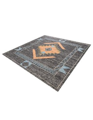 Charcoal Gray 7' 10 x 7' 10 Kilim Wool Square Area Rug Hand Woven All Natural Traditional Carpet for Unique Home Interior Design for Sale at Rug Engine