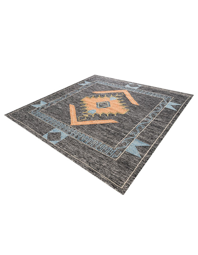 Charcoal Gray 7' 10 x 7' 10 Kilim Wool Square Area Rug Hand Woven All Natural Traditional Carpet for Unique Home Interior Design for Sale at Rug Engine