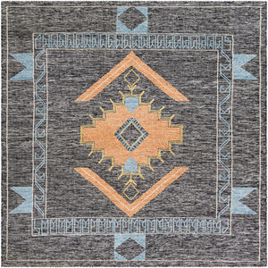 Charcoal Gray 7' 10 x 7' 10 Kilim Wool Square Area Rug Hand Woven All Natural Traditional Carpet for Unique Home Interior Design for Sale at Rug Engine