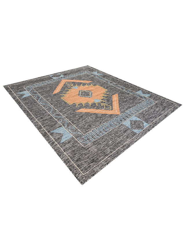Charcoal Gray 7' 10 x 10' Kilim Wool Rectangle Area Rug Hand Woven All Natural Traditional Carpet for Unique Home Interior Design for Sale at Rug Engine