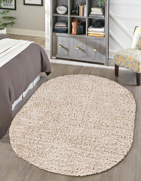 Linen 5' 6 x 8' Infinity Shag Oval Area Rug Thick Soft Touch Fluffy & Plush Shaggy Pile 100% Polypropylene With Jute Backing Solid Color Minimalist Carpet for Sale at Rug Engine