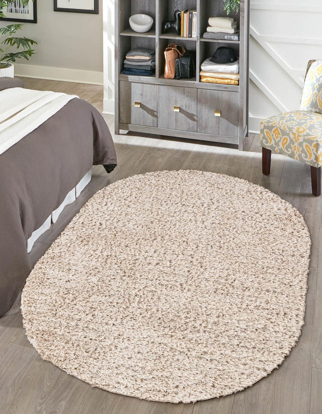 Linen 5' 6 x 8' Infinity Shag Oval Area Rug Thick Soft Touch Fluffy & Plush Shaggy Pile 100% Polypropylene With Jute Backing Solid Color Minimalist Carpet for Sale at Rug Engine
