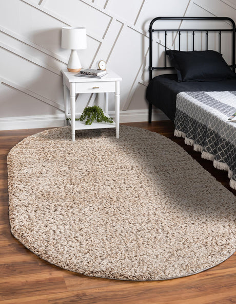 Linen 5' 6 x 8' Infinity Shag Oval Area Rug Thick Soft Touch Fluffy & Plush Shaggy Pile 100% Polypropylene With Jute Backing Solid Color Minimalist Carpet for Sale at Rug Engine