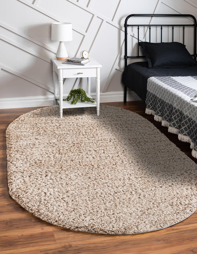 Linen 5' 6 x 8' Infinity Shag Oval Area Rug Thick Soft Touch Fluffy & Plush Shaggy Pile 100% Polypropylene With Jute Backing Solid Color Minimalist Carpet for Sale at Rug Engine