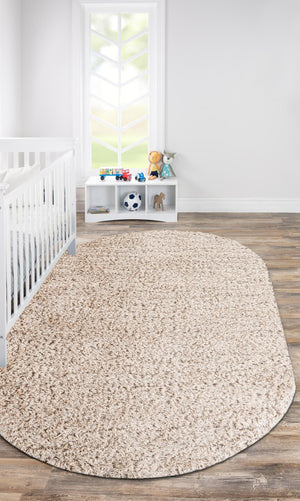 Linen 5' 6 x 8' Infinity Shag Oval Area Rug Thick Soft Touch Fluffy & Plush Shaggy Pile 100% Polypropylene With Jute Backing Solid Color Minimalist Carpet for Sale at Rug Engine