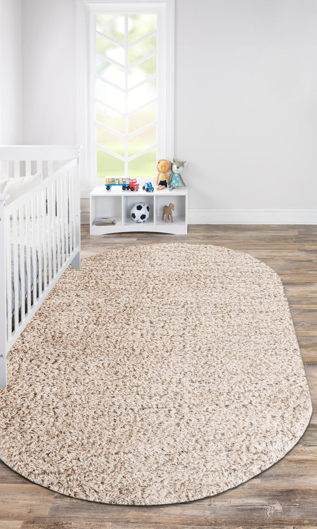 Linen 5' 6 x 8' Infinity Shag Oval Area Rug Thick Soft Touch Fluffy & Plush Shaggy Pile 100% Polypropylene With Jute Backing Solid Color Minimalist Carpet for Sale at Rug Engine