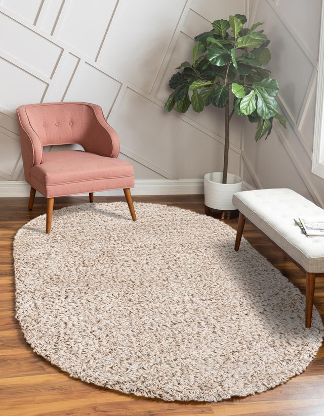 Linen 5' 6 x 8' Infinity Shag Oval Area Rug Thick Soft Touch Fluffy & Plush Shaggy Pile 100% Polypropylene With Jute Backing Solid Color Minimalist Carpet for Sale at Rug Engine