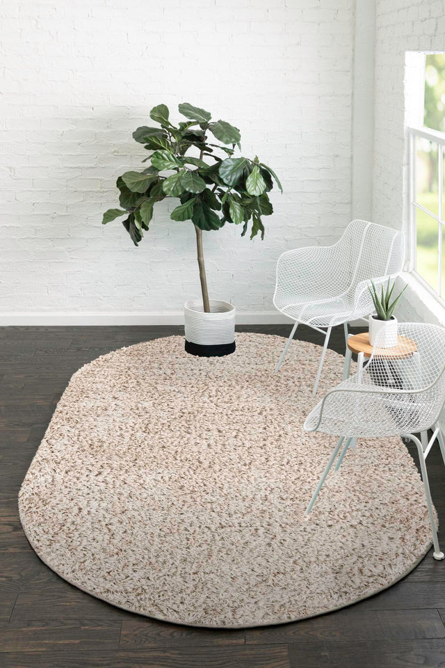 Linen 5' 6 x 8' Infinity Shag Oval Area Rug Thick Soft Touch Fluffy & Plush Shaggy Pile 100% Polypropylene With Jute Backing Solid Color Minimalist Carpet for Sale at Rug Engine