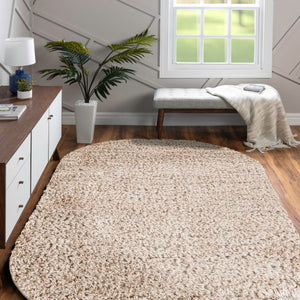 Linen 5' 6 x 8' Infinity Shag Oval Area Rug Thick Soft Touch Fluffy & Plush Shaggy Pile 100% Polypropylene With Jute Backing Solid Color Minimalist Carpet for Sale at Rug Engine