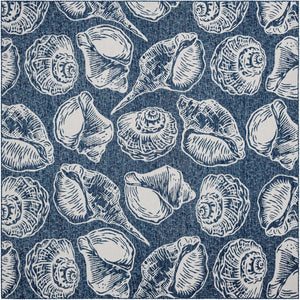 Navy Blue and Ivory 10' x 10' Outdoor Coastal Square Area Rug Weather Resistant for Patio, Deck, Terrace, Balcony, Porch 100% Polypropylene Coastal Decor Carpet for Sale at Rug Engine