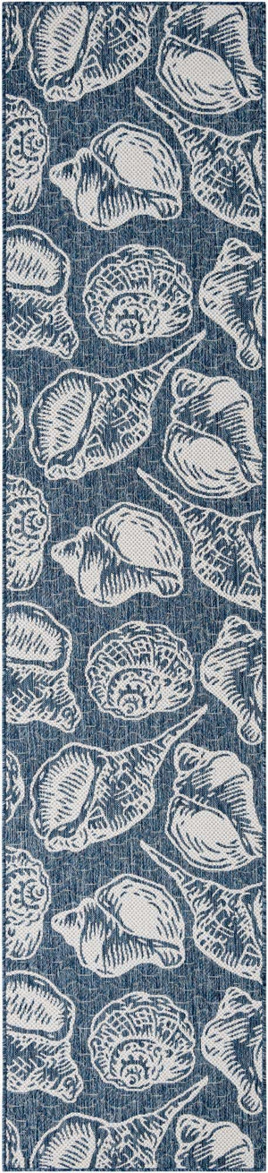 Navy Blue and Ivory 2' 7 x 12' Outdoor Coastal Runner Area Rug Weather Resistant for Patio, Deck, Terrace, Balcony, Porch 100% Polypropylene Coastal Decor Carpet for Sale at Rug Engine