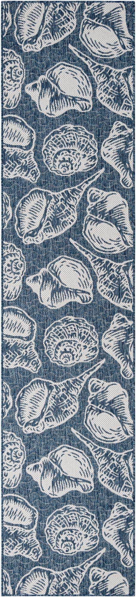 Navy Blue and Ivory 2' 7 x 12' Outdoor Coastal Runner Area Rug Weather Resistant for Patio, Deck, Terrace, Balcony, Porch 100% Polypropylene Coastal Decor Carpet for Sale at Rug Engine