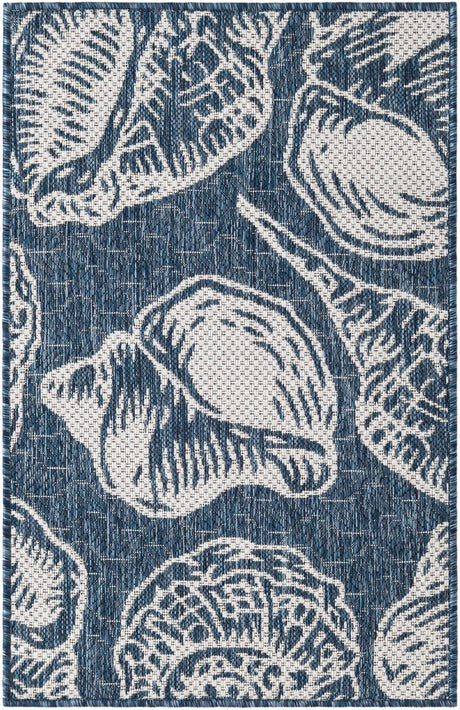 Navy Blue and Ivory 2' x 3' 1 Outdoor Coastal Rectangle Rug