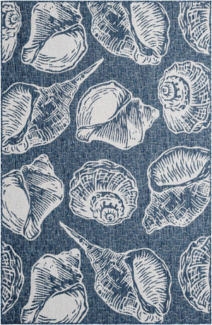 Navy Blue and Ivory 5' 3 x 8' Outdoor Coastal Rectangle Area Rug Weather Resistant for Patio, Deck, Terrace, Balcony, Porch 100% Polypropylene Coastal Decor Carpet for Sale at Rug Engine
