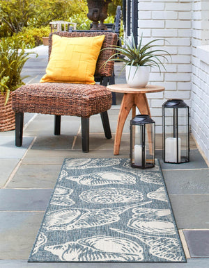 Navy Blue and Ivory 2' x 8' Outdoor Coastal Runner Area Rug Weather Resistant for Patio, Deck, Terrace, Balcony, Porch 100% Polypropylene Coastal Decor Carpet for Sale at Rug Engine