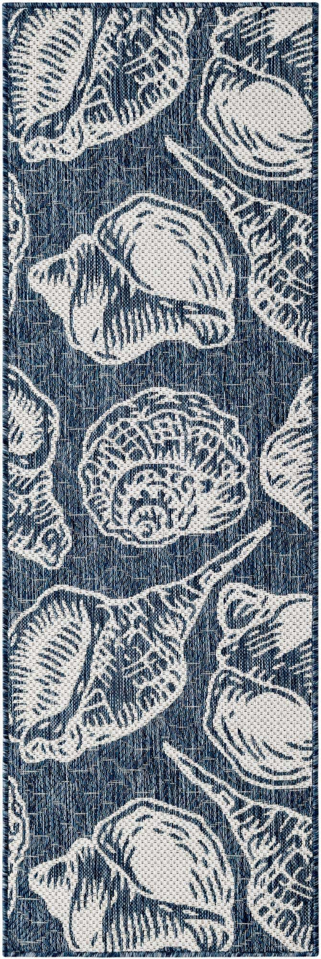 Navy Blue and Ivory 2' x 6' 1 Outdoor Coastal Runner Area Rug Weather Resistant for Patio, Deck, Terrace, Balcony, Porch 100% Polypropylene Coastal Decor Carpet for Sale at Rug Engine