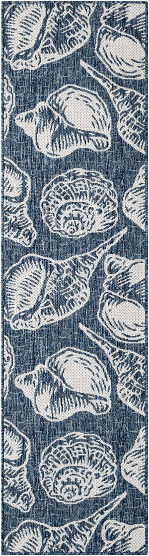 Navy Blue and Ivory 2' x 8' Outdoor Coastal Runner Area Rug Weather Resistant for Patio, Deck, Terrace, Balcony, Porch 100% Polypropylene Coastal Decor Carpet for Sale at Rug Engine
