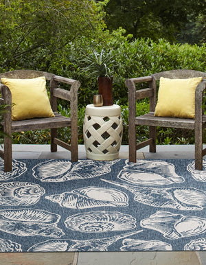 Navy Blue and Ivory 12' x 12' Outdoor Coastal Square Area Rug Weather Resistant for Patio, Deck, Terrace, Balcony, Porch 100% Polypropylene Coastal Decor Carpet for Sale at Rug Engine
