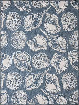 Navy Blue and Ivory 9' x 12' Outdoor Coastal Rectangle Area Rug Weather Resistant for Patio, Deck, Terrace, Balcony, Porch 100% Polypropylene Coastal Decor Carpet for Sale at Rug Engine