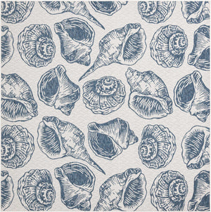 Ivory and Navy Blue 10' x 10' Outdoor Coastal Square Area Rug Weather Resistant for Patio, Deck, Terrace, Balcony, Porch 100% Polypropylene Coastal Decor Carpet for Sale at Rug Engine