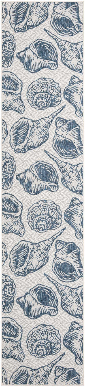 Ivory and Navy Blue 2' 7 x 12' Outdoor Coastal Runner Area Rug Weather Resistant for Patio, Deck, Terrace, Balcony, Porch 100% Polypropylene Coastal Decor Carpet for Sale at Rug Engine