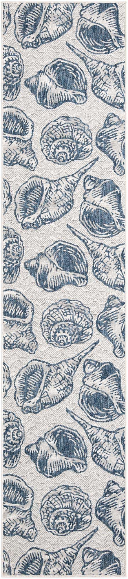 Ivory and Navy Blue 2' 7 x 12' Outdoor Coastal Runner Area Rug Weather Resistant for Patio, Deck, Terrace, Balcony, Porch 100% Polypropylene Coastal Decor Carpet for Sale at Rug Engine