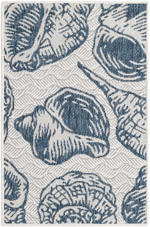 Ivory and Navy Blue 2' x 3' 1 Outdoor Coastal Rectangle Area Rug Weather Resistant for Patio, Deck, Terrace, Balcony, Porch 100% Polypropylene Coastal Decor Carpet for Sale at Rug Engine