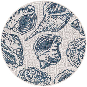 Ivory and Navy Blue 3' 1 x 3' 1 Outdoor Coastal Round Area Rug Weather Resistant for Patio, Deck, Terrace, Balcony, Porch 100% Polypropylene Coastal Decor Carpet for Sale at Rug Engine