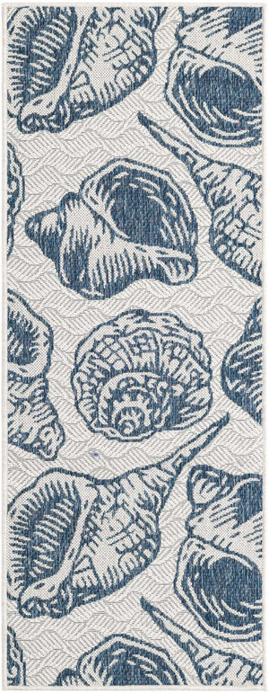 Ivory and Navy Blue 2' x 5' 3 Outdoor Coastal Runner Area Rug Weather Resistant for Patio, Deck, Terrace, Balcony, Porch 100% Polypropylene Coastal Decor Carpet for Sale at Rug Engine