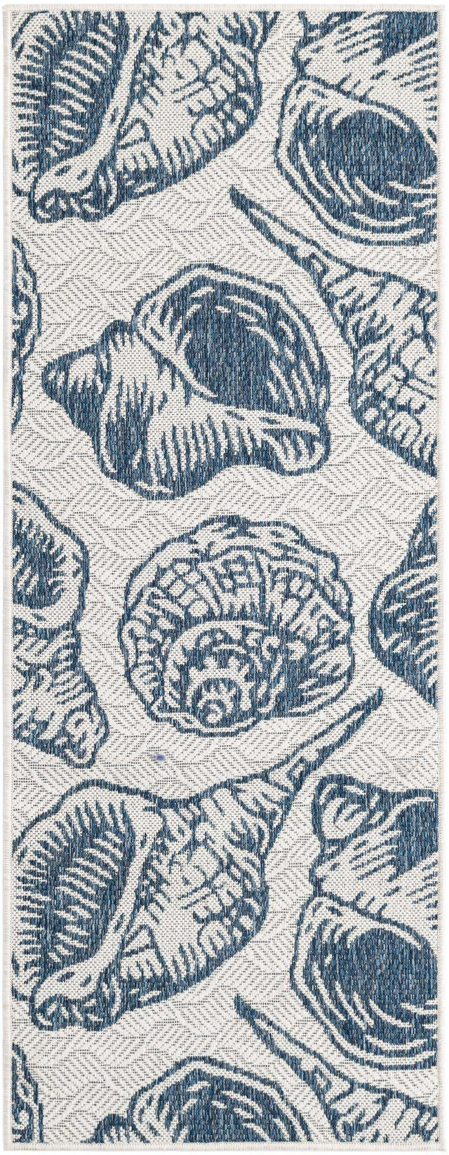 Ivory and Navy Blue 2' x 5' 3 Outdoor Coastal Runner Area Rug Weather Resistant for Patio, Deck, Terrace, Balcony, Porch 100% Polypropylene Coastal Decor Carpet for Sale at Rug Engine