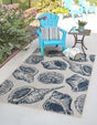 Ivory and Navy Blue 5' 3 x 7' 1 Outdoor Coastal Rectangle Area Rug Weather Resistant for Patio, Deck, Terrace, Balcony, Porch 100% Polypropylene Coastal Decor Carpet for Sale at Rug Engine
