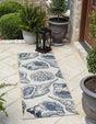 Ivory and Navy Blue 2' x 8' Outdoor Coastal Runner Area Rug Weather Resistant for Patio, Deck, Terrace, Balcony, Porch 100% Polypropylene Coastal Decor Carpet for Sale at Rug Engine