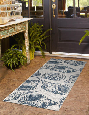 Ivory and Navy Blue 2' x 5' 3 Outdoor Coastal Runner Area Rug Weather Resistant for Patio, Deck, Terrace, Balcony, Porch 100% Polypropylene Coastal Decor Carpet for Sale at Rug Engine