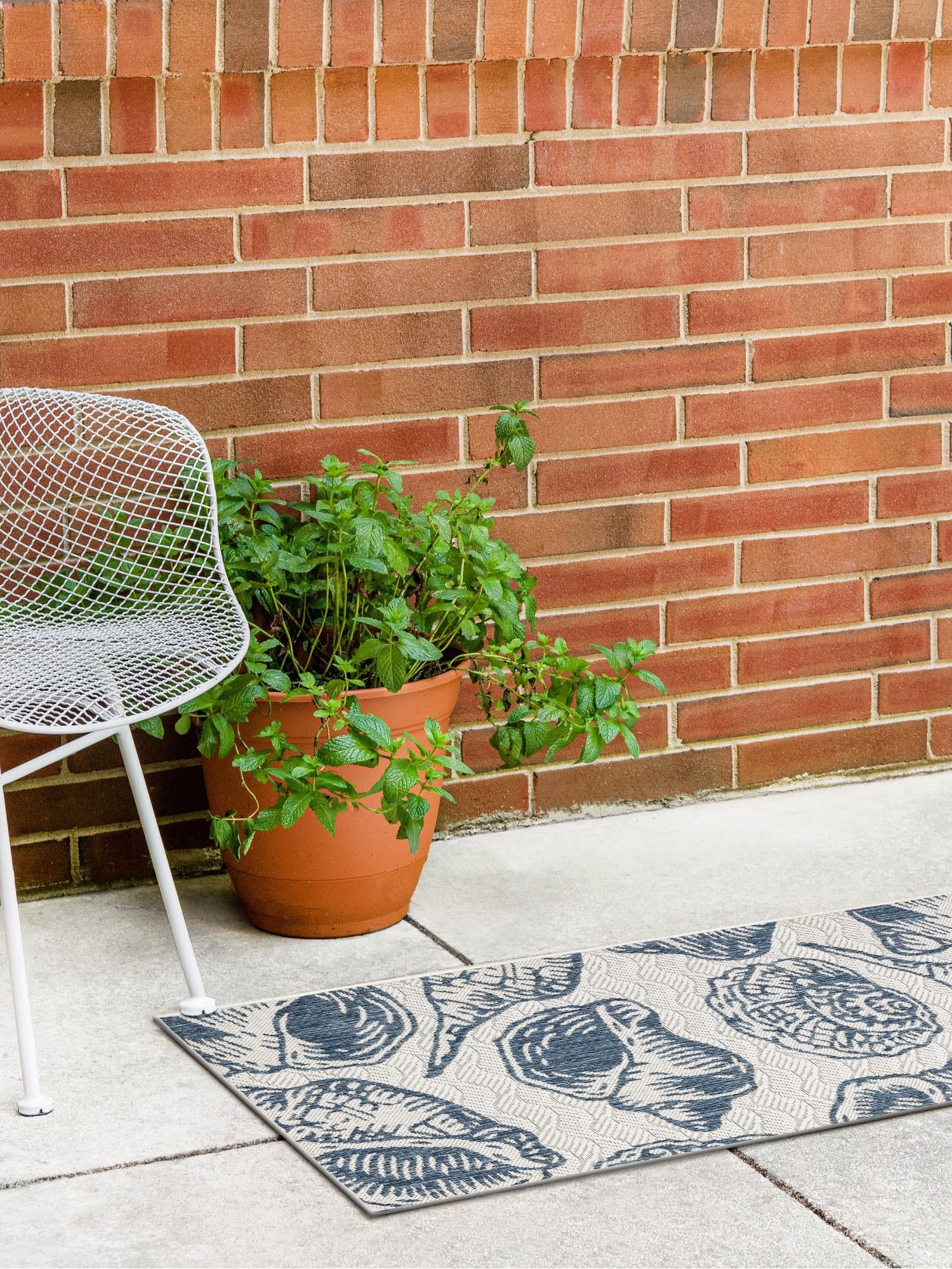 Ivory and Navy Blue 2' x 8' Outdoor Coastal Runner Area Rug Weather Resistant for Patio, Deck, Terrace, Balcony, Porch 100% Polypropylene Coastal Decor Carpet for Sale at Rug Engine