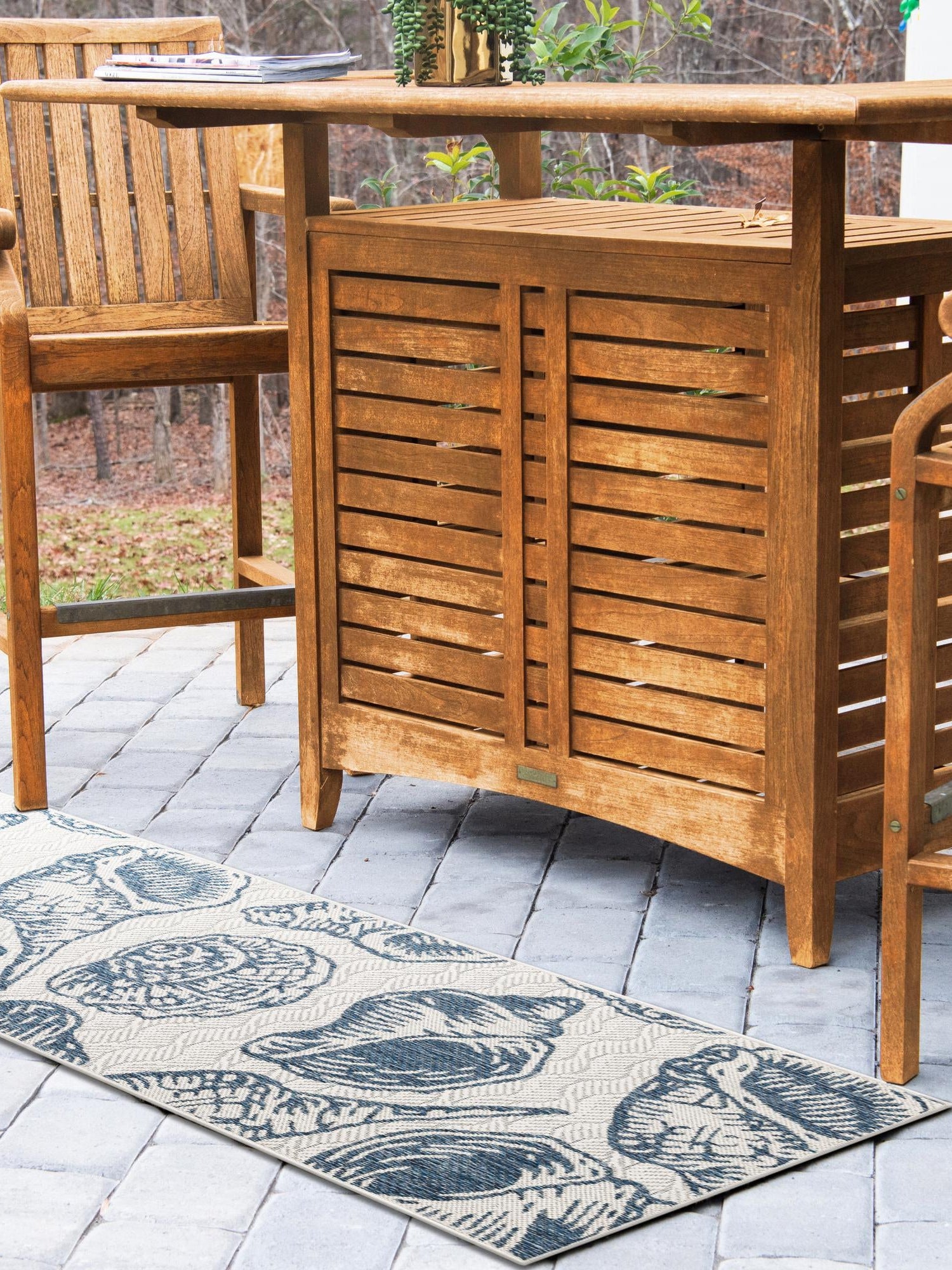 Ivory and Navy Blue 2' x 8' Outdoor Coastal Runner Area Rug Weather Resistant for Patio, Deck, Terrace, Balcony, Porch 100% Polypropylene Coastal Decor Carpet for Sale at Rug Engine