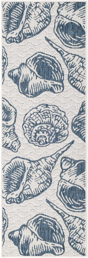 Ivory and Navy Blue 2' x 6' 1 Outdoor Coastal Runner Area Rug Weather Resistant for Patio, Deck, Terrace, Balcony, Porch 100% Polypropylene Coastal Decor Carpet for Sale at Rug Engine