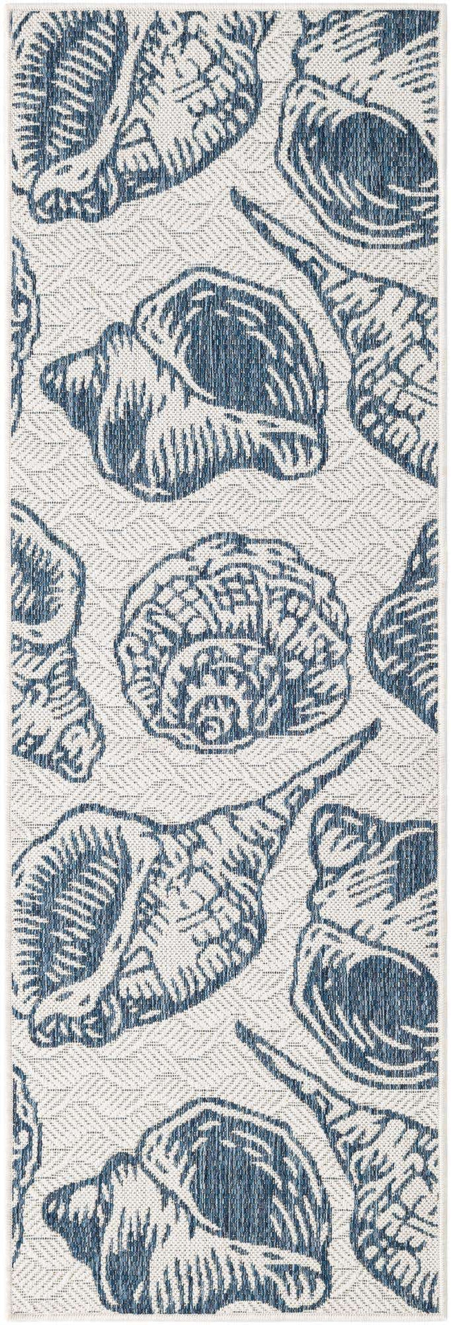 Ivory and Navy Blue 2' x 6' 1 Outdoor Coastal Runner Area Rug Weather Resistant for Patio, Deck, Terrace, Balcony, Porch 100% Polypropylene Coastal Decor Carpet for Sale at Rug Engine