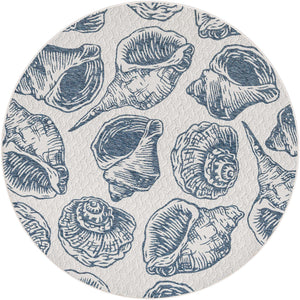 Ivory and Navy Blue 7' 10 x 7' 10 Outdoor Coastal Round Area Rug Weather Resistant for Patio, Deck, Terrace, Balcony, Porch 100% Polypropylene Coastal Decor Carpet for Sale at Rug Engine