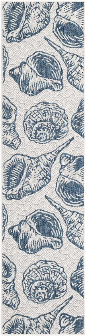Ivory and Navy Blue 2' x 8' Outdoor Coastal Runner Area Rug Weather Resistant for Patio, Deck, Terrace, Balcony, Porch 100% Polypropylene Coastal Decor Carpet for Sale at Rug Engine