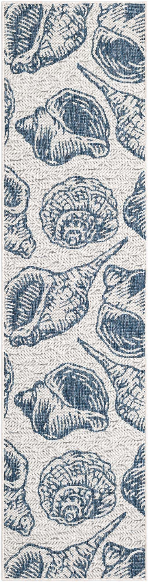 Ivory and Navy Blue 2' x 8' Outdoor Coastal Runner Area Rug Weather Resistant for Patio, Deck, Terrace, Balcony, Porch 100% Polypropylene Coastal Decor Carpet for Sale at Rug Engine