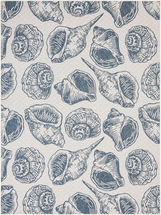 Ivory and Navy Blue 9' x 12' Outdoor Coastal Rectangle Area Rug Weather Resistant for Patio, Deck, Terrace, Balcony, Porch 100% Polypropylene Coastal Decor Carpet for Sale at Rug Engine